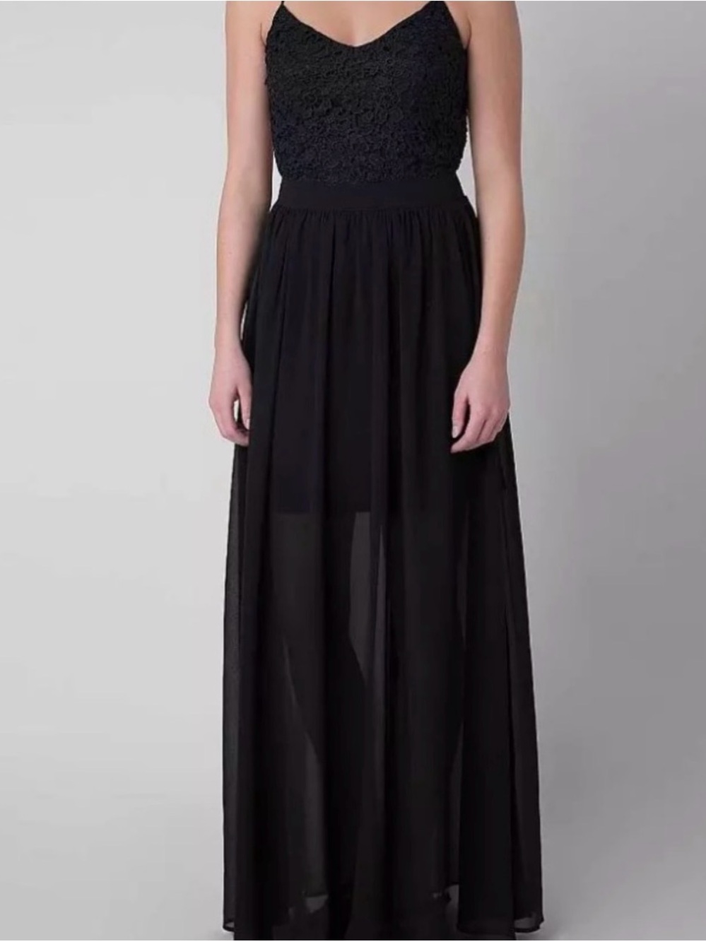 Double Zero Black Lace & Chiffon Maxi Dress